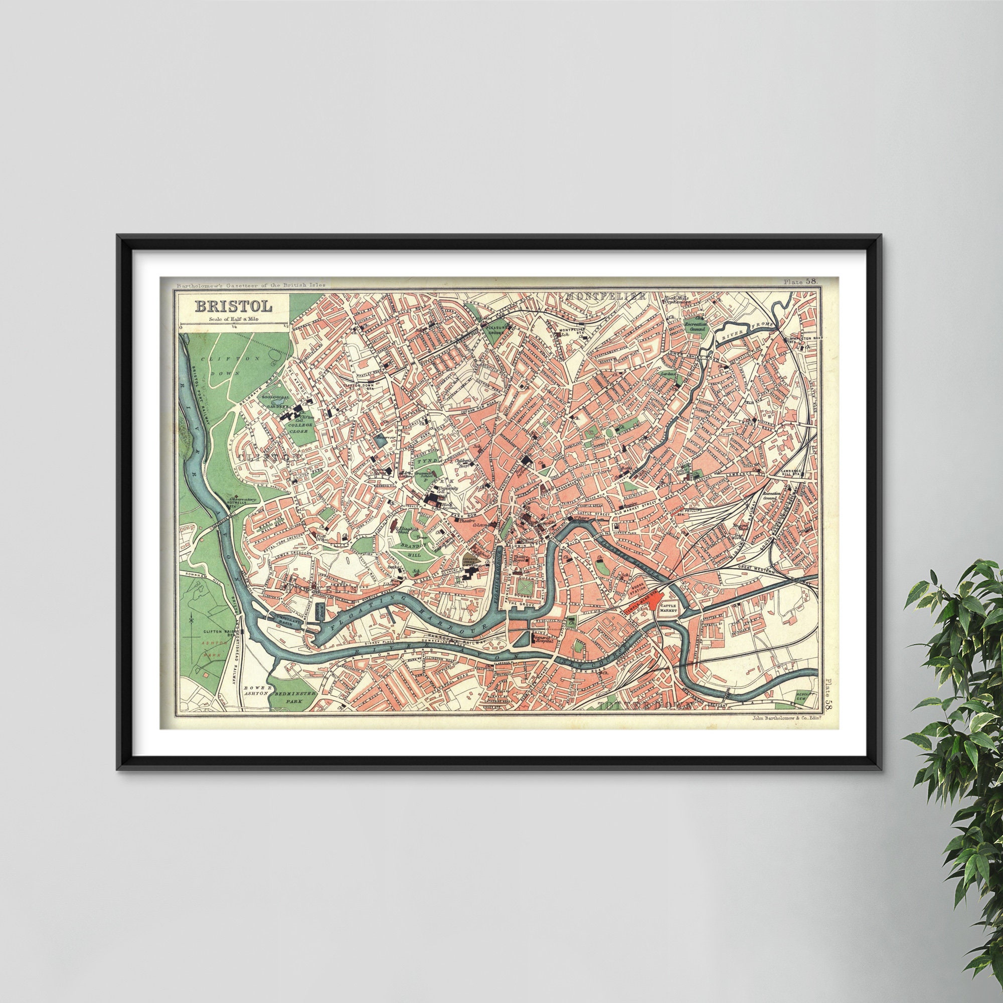 Historic Bristol England Map from 1900 Reproduction Photo Poster