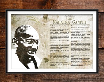Mahatma Gandhi Greatest Quotes - Original Art Print Featuring His Deepest Wisdom - Photo Poster Gift Peaceful Non-Violence Resistance India