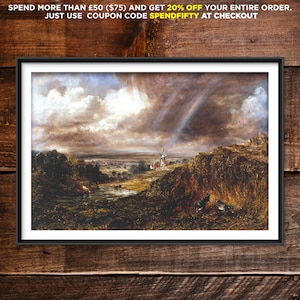 John Constable - Hampstead Heath with a Rainbow (1836) - Reproduction of a Classic Painting - Photo Poster Print Art Gift