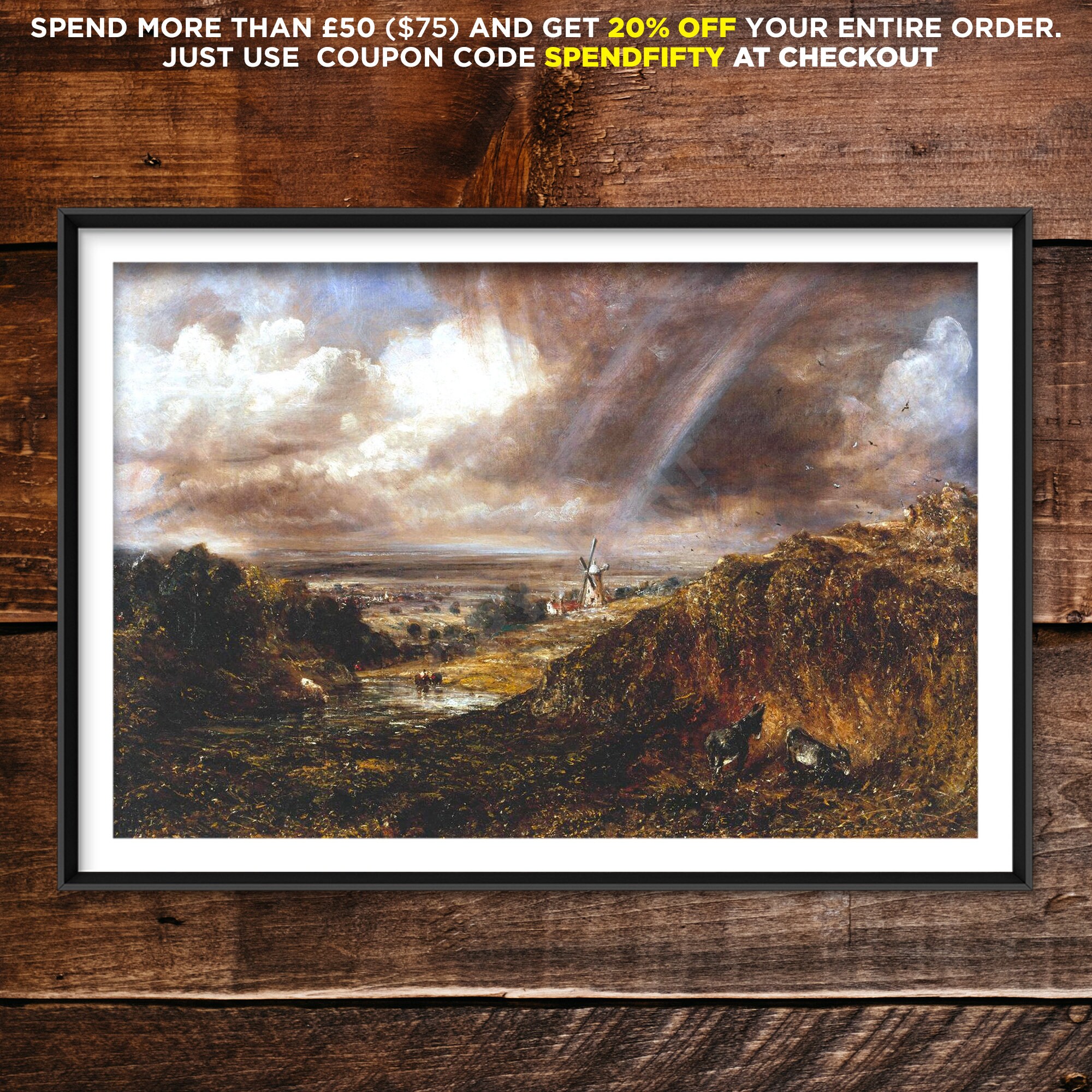 John Constable - Hampstead Heath with a Rainbow (1836) - Reproduction of a Classic Painting - Photo Poster Print Art Gift