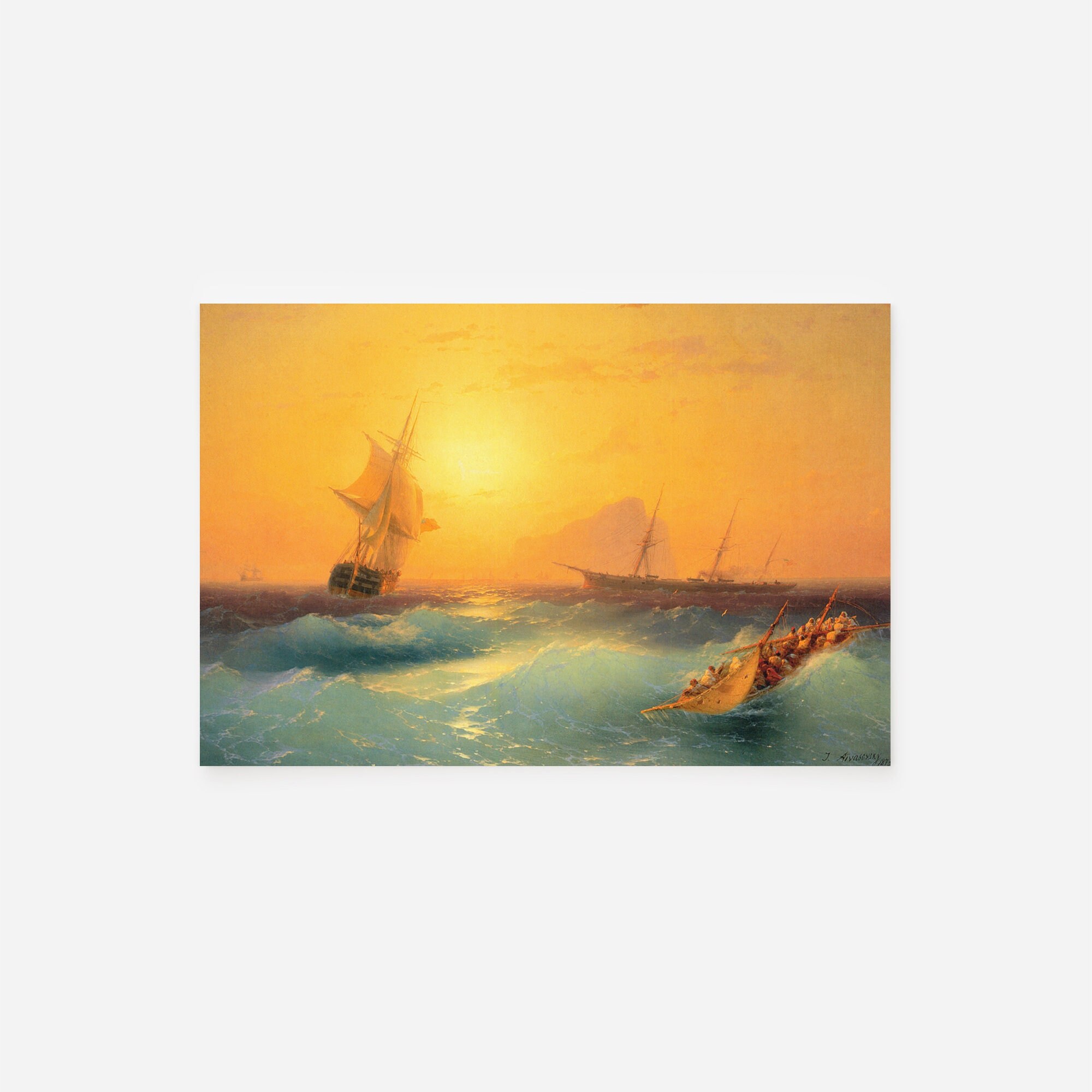 Ivan Aivazovsky - American Shipping off the Rock of Gibraltar (1873) - Painting Photo Poster Print Art Giclée Museum - Sunset Sunrise Ships
