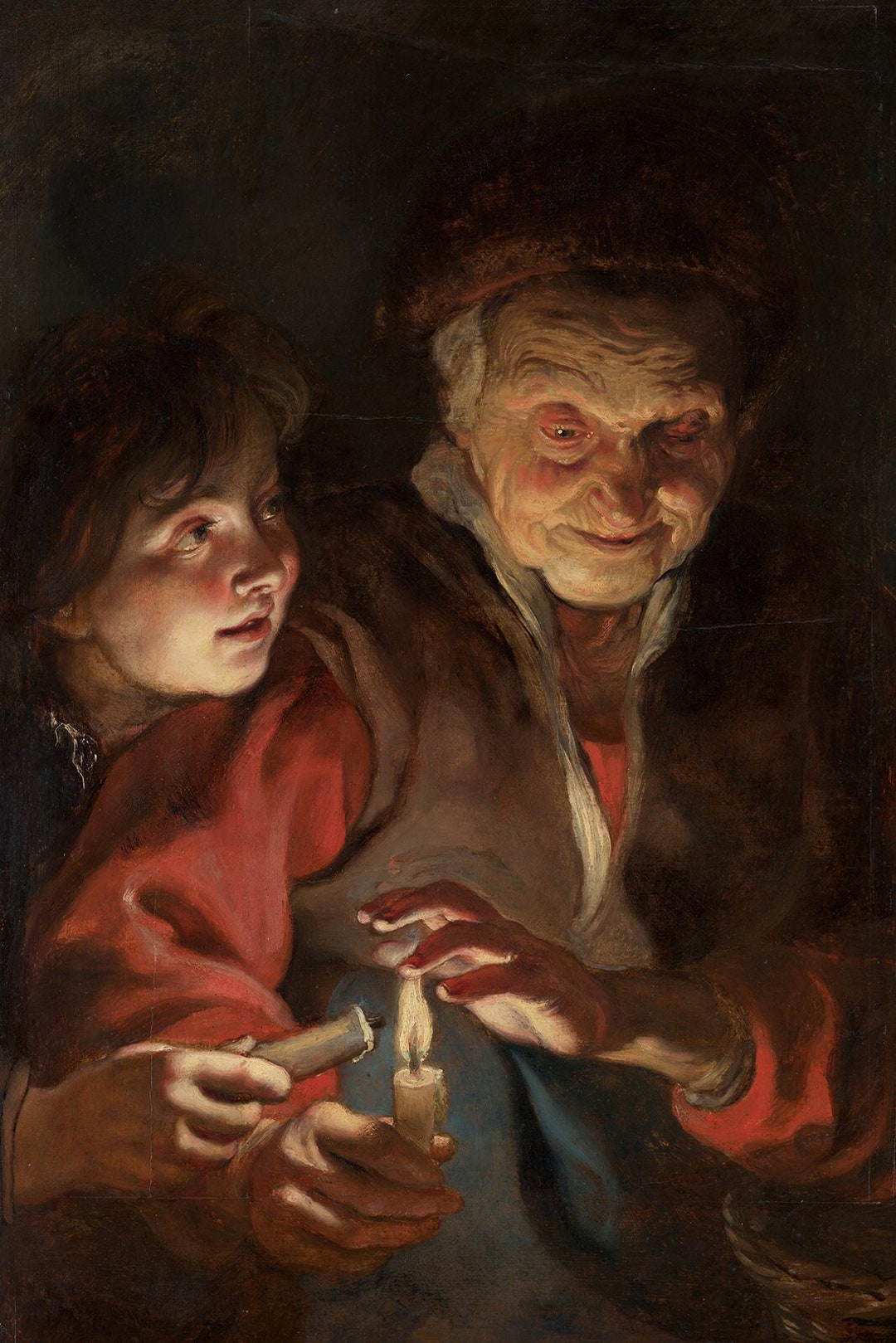 ピーテル・パウル・ルーベンス - ろうそくを持つ老女と少年（1616年