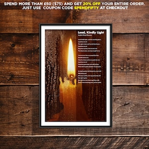 Lead Kindly Light - Poem by John Henry Newman - Art Print Poster Gift Photo Quote Wall Home Decor - Candle Religion Christian