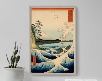 Utagawa Hiroshige - Seascape in Satta in the Province of Suruga (1858) - Classic Painting Photo Poster Print Art Gift Japanese Japan Hokusai