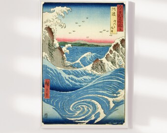 Utagawa Hiroshige - Whirlpool, Awa Province (1853) V2 Painting Poster Print Art Gift Japanese Japan Ukiyo-e Seascape Water Ocean Waves
