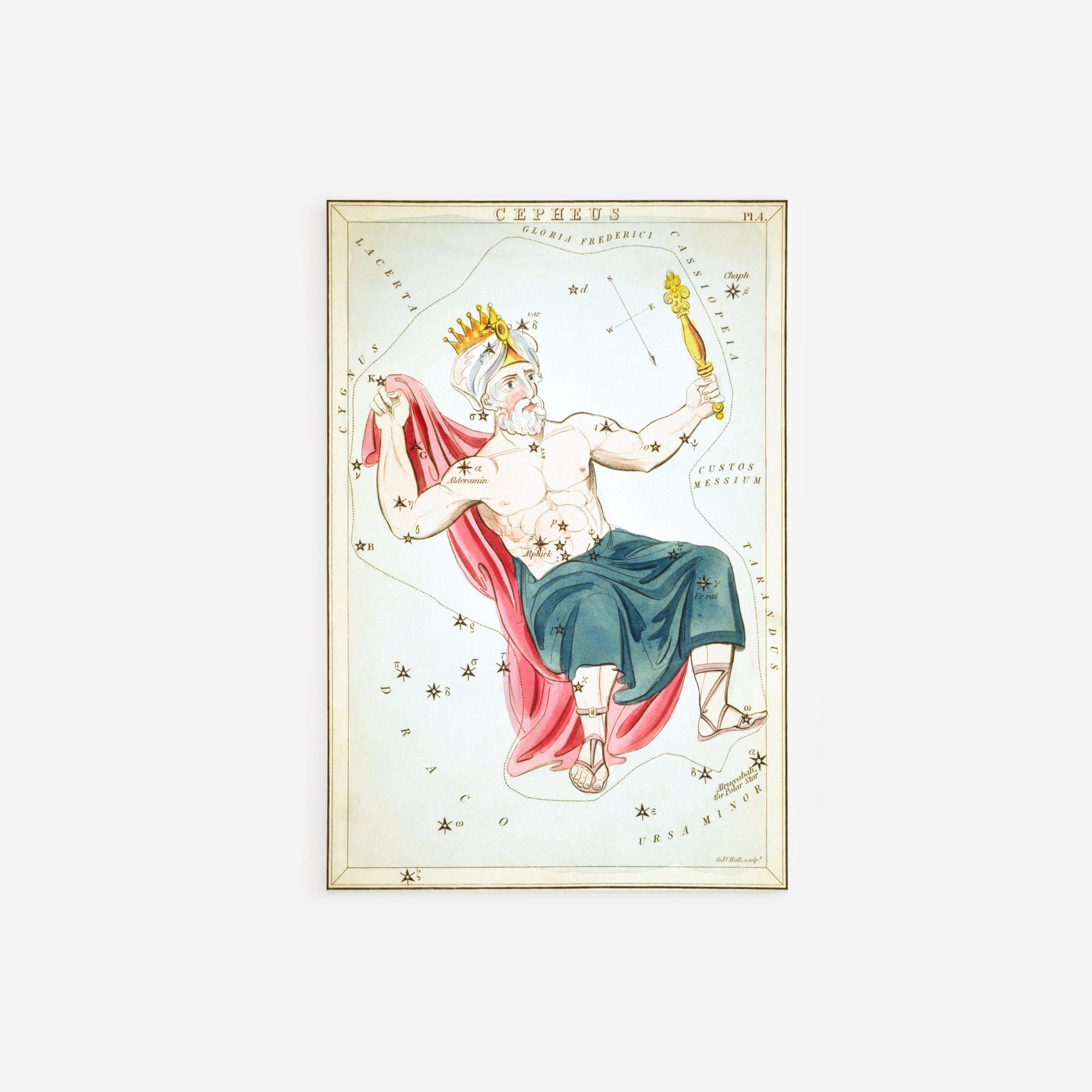 Sidney Hall - Urania's Mirror - Cepheus Constellation (1825) Painting Poster Print Art Home Wall Decor Constellation Zodiac King #ATTEMPT2