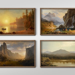 Set of Four Albert Bierstadt Prints - 4 Classic Paintings - Photo Poster Wall Art Gift Giclée Museum Quality - Coastal Warm Tone Rustic