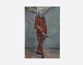 Paul Cézanne - Harlequin (1890) - Reproduction of a Classic Painting - Photo Poster Print Art Gift - Cezanne Jester Red Black Suit