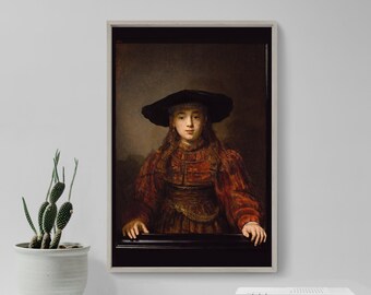 レンブラント - 額縁の中の少女 (1641) - 古典絵画写真ポスター