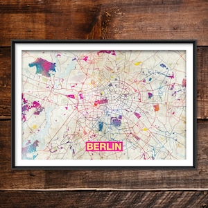 Berlin Map - Original Art Print (Rainbow) - City Street Map of Berlin, Germany - Poster Watercolor Illustration Wall Art Home Decor Gift