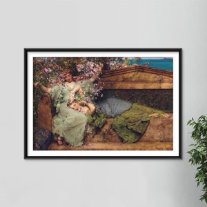 Lawrence Alma-Tadema - In a Rose Garden (1890) - Classic Painting Photo Poster Print Art Gift Wall Decor Museum Giclee