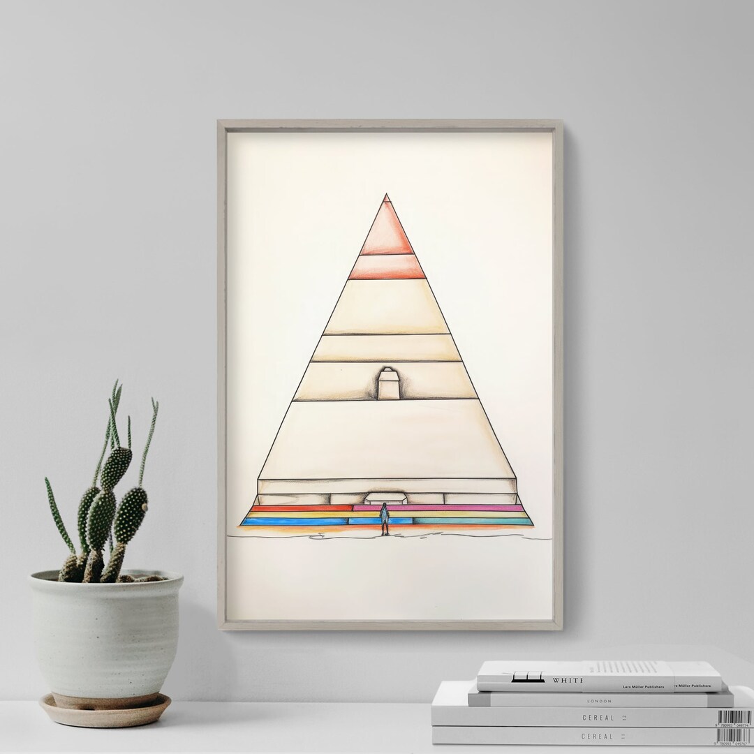 Line Drawing in Coloured Ink Egyptian Pyramid 4 - Art Print Poster ...
