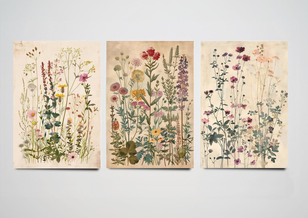 Set of Three Vintage Wildflower Prints V4 - INSTANT DOWNLOAD - Set of 3 ...