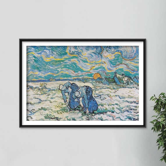 フィンセント・ファン・ゴッホ - 雪に覆われた畑で土を掘る二人の農婦