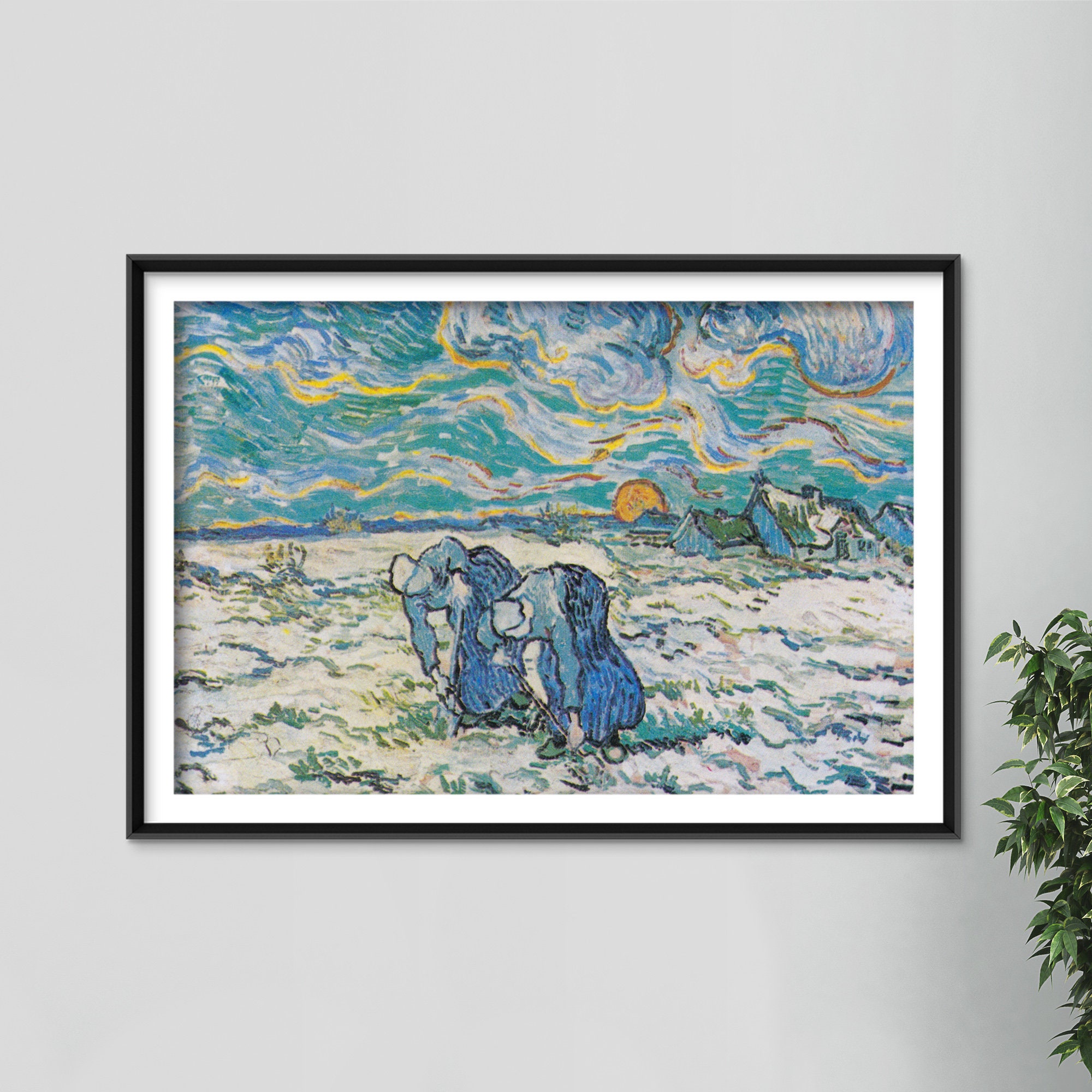 フィンセント・ファン・ゴッホ - 雪に覆われた畑で土を掘る二人の農婦