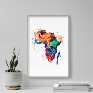 The Beauty of Africa - Watercolour Art Print Poster - Colourful Paint Splashes - Gift Home Wall Décor Giclee - Continent Map Safari Jungle