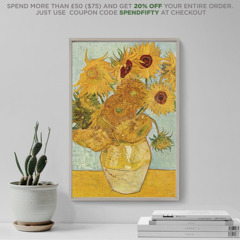 Vincent Van Gogh - The Sunflowers 2 (1888) - Art Print Painting Poster Gift Photo Quote Wall Home Decor Famous Flowers in Vase Yellow Orange 