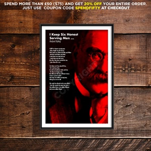 Rudyard Kipling Poem - I Keep Six Honest Serving Men - Poster Original Art Print Photo Poetry