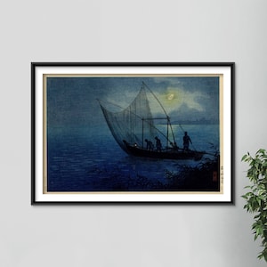 Tsuchiya Koitsu - Morigasaki Coast (1930) - Classic Painting - Photo Poster Print Art Gift Japan Japanese ukiyo-e Ship At Dusk Night