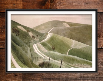 Eric Ravilious - Chalk Paths (1935) - Classic Painting Photo Poster Print Art Gift Wall Home Decor - South Downs Ravilous