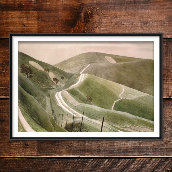 Eric Ravilious - Chalk Paths (1935) - Classic Painting Photo Poster Print Art Gift Wall Home Decor - South Downs Ravilous