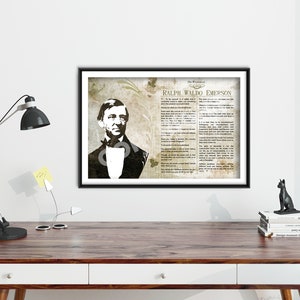 May include: A black and white portrait of Ralph Waldo Emerson with a quote from him on a vintage-style background. The quote reads: "To be yourself in a world that is constantly trying to make you something else is the greatest accomplishment."
