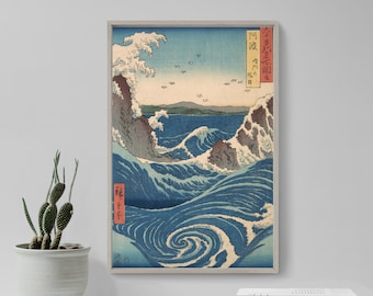 Utagawa Hiroshige - Whirlpool, Awa Province (1853) Painting Poster Print Art Gift Japanese Japan Seascape Water Ocean Waves