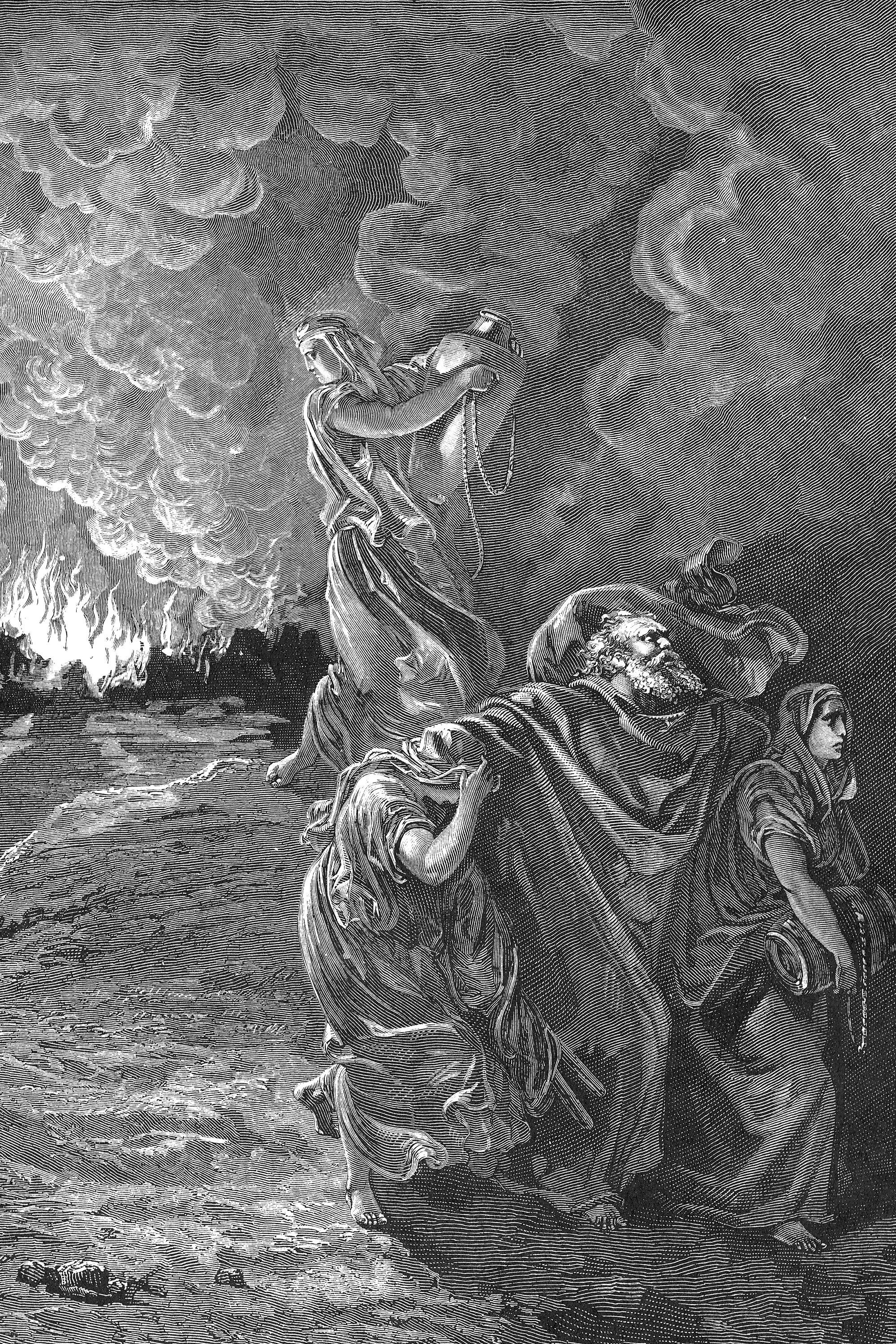 Gustave Dore - Lot Flees as Sodom and Gomorrah Burn (1866