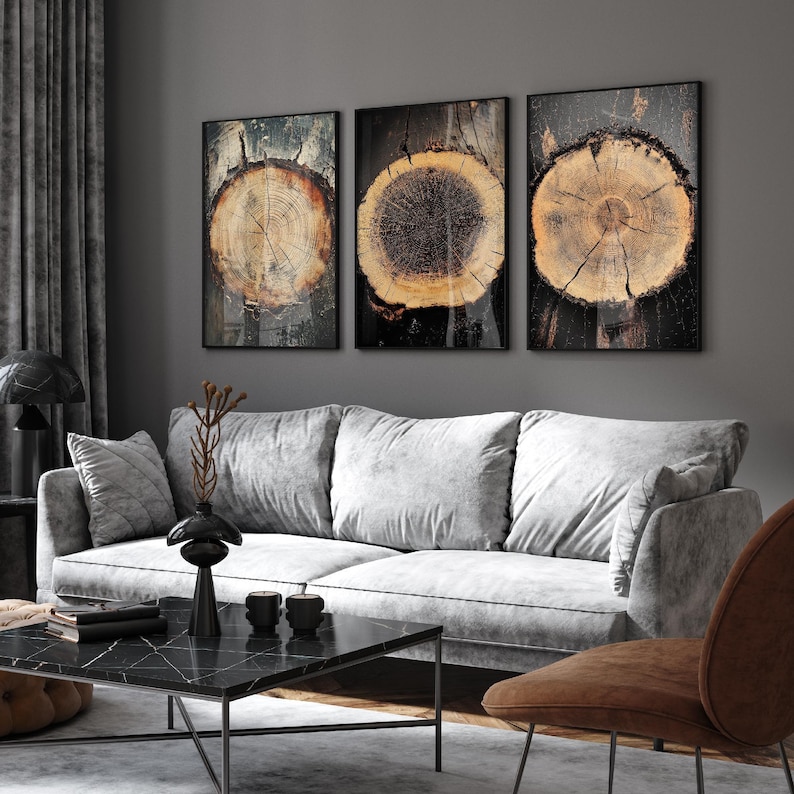 Tree Stump Rings Mural Tree Rings Stumps Set of Three Paintings V7 - 3 Natural Pattern Art ...