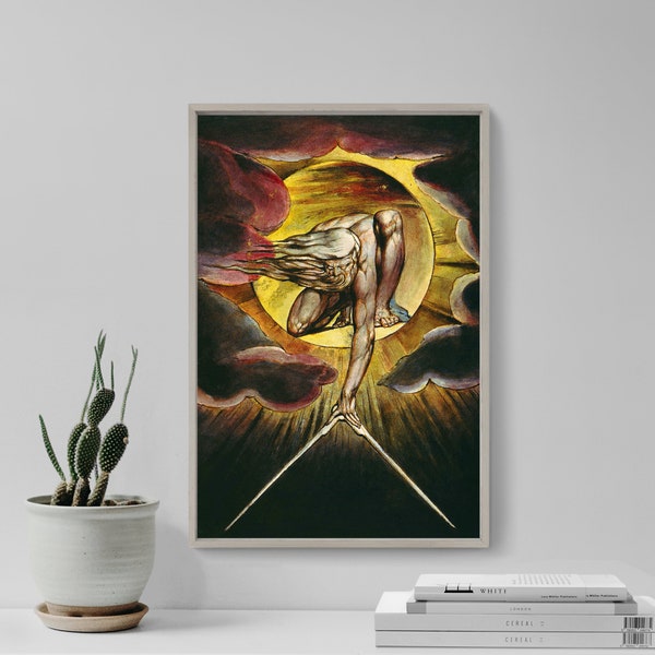 William Blake - The Ancient of Days Setting a Compass to the Earth (1794) - Classic Painting Photo Poster Print Art Gift Home Wall Decor