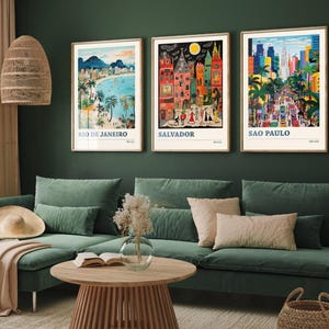 Juego de tres pósteres de viaje de Brasil: Río de Janeiro, Salvador, São Paulo - 3 láminas de arte moderno - Foto, pintura, ilustración, regalo, mapa, visita