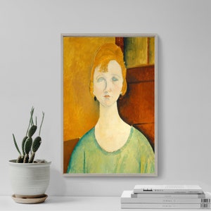Amedeo Modigliani - Flicka i grön blus (1917) - Klassisk målning Fotoaffisch Konstgåva Väggdekoration Heminredning bild 1