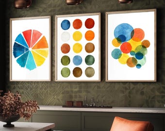 Pigments on Paper Set of Three Art Prints - Set of 3 Colour Wheel Watercolours - Abstract Painting - Artist Studio Posters