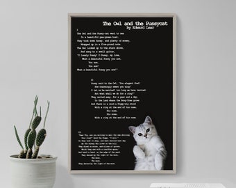 Edward Lear Poem - The Owl and the Pussy-Cat - The Kitty - Poster Original Art Print Photo Wall Home Decor - Poetry Pea Green Boat