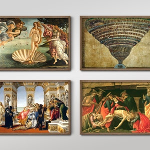 Ensemble de quatre tirages Sandro Botticelli - 4 peintures classiques - Affiche photo Wall Art Gift Giclée Museum Quality - La Naissance de Vénus