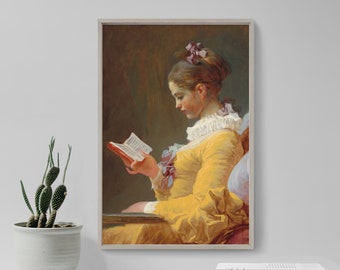 Jean Honore Fragonard - Young Girl Reading (1769) - Classic Painting Photo Poster Print Art Gift Home Wall Decor - Jean-Honoré Bookworm