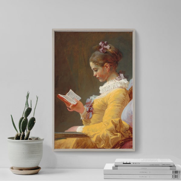 Jean Honore Fragonard - Young Girl Reading (1769) - Classic Painting Photo Poster Print Art Gift Home Wall Decor - Jean-Honoré Bookworm