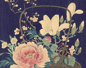Ohara Koson - Flowers in a Basket (1932) - Painting Photo Poster Print Art Gift Wall Home Decor - Rose Purple Bouquet #CLOSEXP #ATTEMPT2