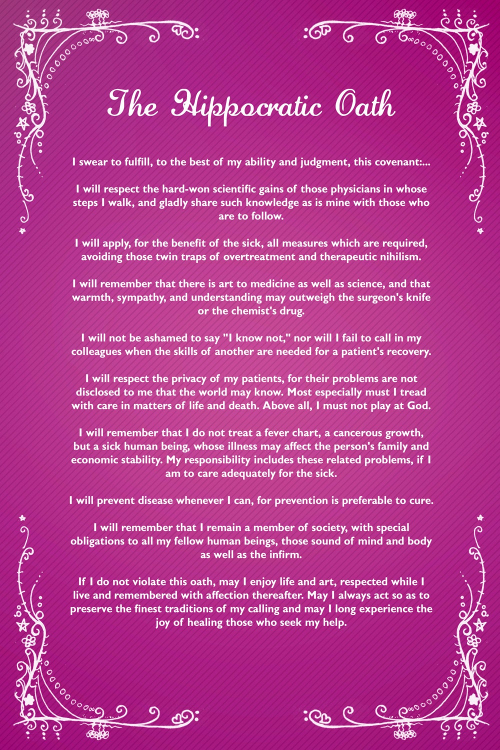 The Hippocratic Oath Doctor's Promise and Commitment | Etsy