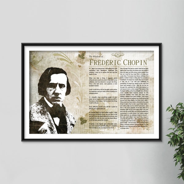 The Wisdom of Frederic Chopin - Original Art Print Featuring His Greatest Quotes Photo Poster Gift Frédéric Fryderyk Composer Pianist Piano