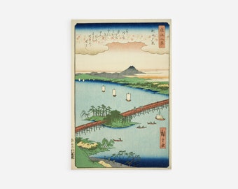 Utagawa Hiroshige - Eight Views of Omi - Sunset Glow at Seta (1857) - Painting Poster Print Art Gift Giclée Japan Japanese Ukiyo-e