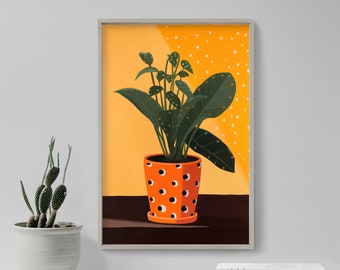 Plant With Black and White Polka Dots 3 - Art Print Poster Painting - Giclee Home Wall Décor