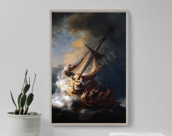 Rembrandt - The Storm on the Sea of Galilee (1633) - Reproduction of a Classic Painting - Photo Poster Print Art Gift Boat Shipwreck Water