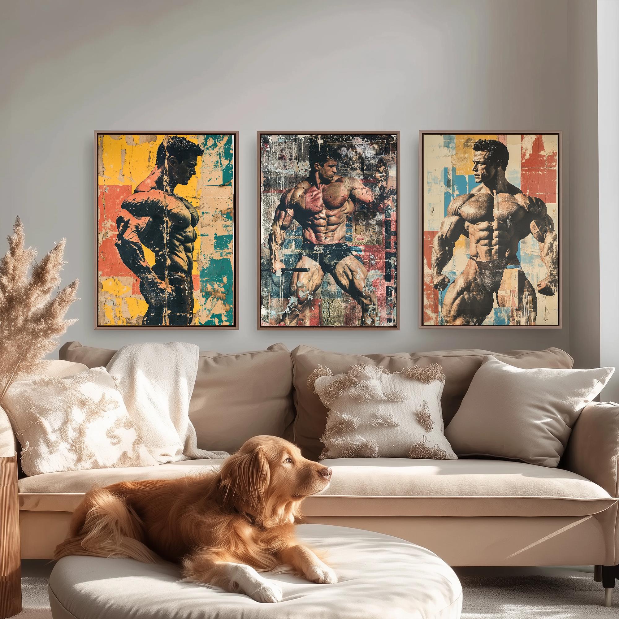 Set of Three Vintage Bodybuilding Posters - Bodybuilder Collage V3 Art ...