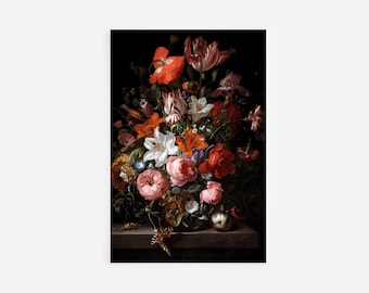 RACHEL RUYSCH - 大理石のテーブルに花のある静物画（オランダの古典的