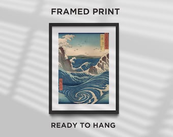 FRAMED PRINT - Utagawa Hiroshige - Whirlpool, Awa Province (1853) Painting Poster Art Gift Japanese Japan Seascape Ready to Hang Black Frame