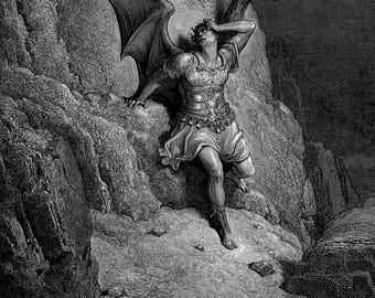 Gustave Dore - Satans fall / Det förlorade paradiset (1866) - Klassisk teckning Fotoaffisch Konstgåva Hem - Djävulen är deprimerad #CLOSEXP
