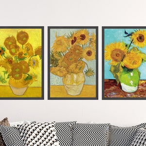 Conjunto de tres impresiones de girasoles de Van Gogh - 3 pinturas clásicas - Póster fotográfico para pared, regalo, calidad de museo Giclée - Jarrón de girasoles #ATTEMPT2
