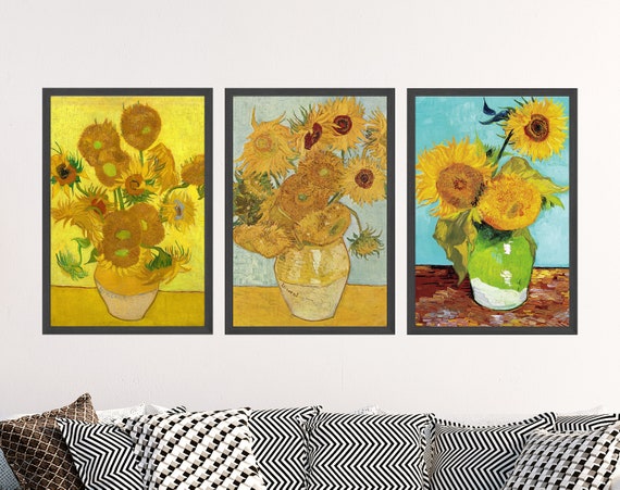 Set of Three Van Gogh Sunflower Prints - 3 Classic Paintings - Photo Poster Wall Art Gift Giclée Museum Quality - Sun Flower Vase #ATTEMPT2