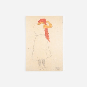 Egon Schiele - Standing While Combing (1909) - Classic Painting Photo Poster Print Art Gift Wall Home Decor
